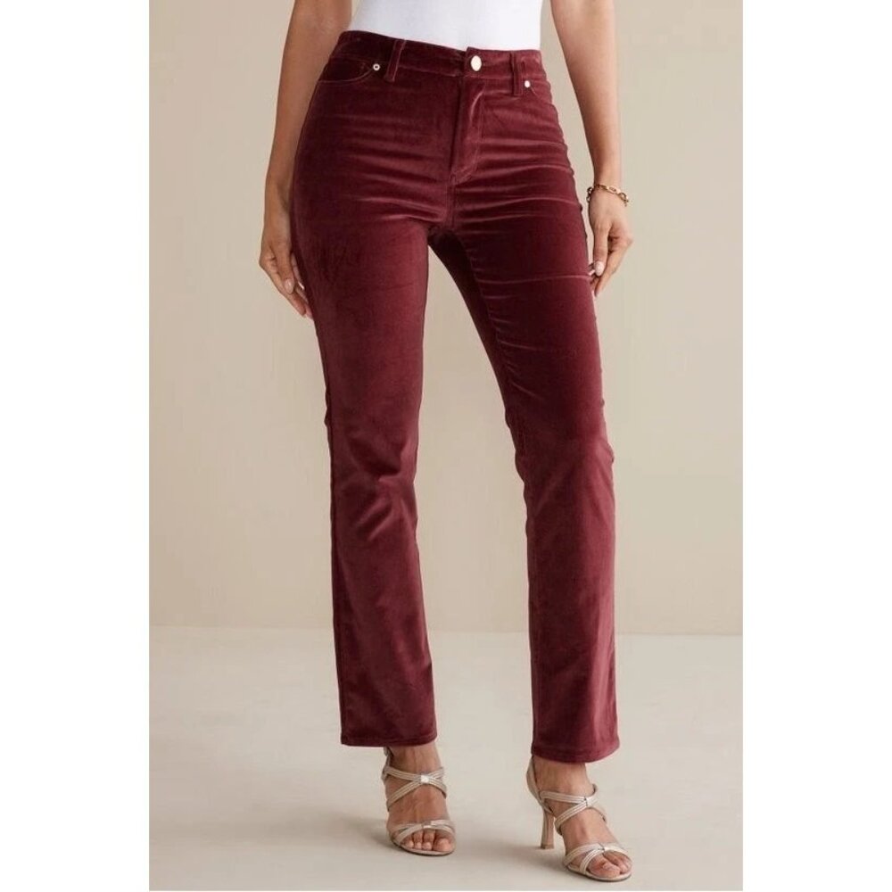 Soft Surroundings Blakely BLAKELY Velvet Pants Straight Leg Red Sz 4 PETITE
